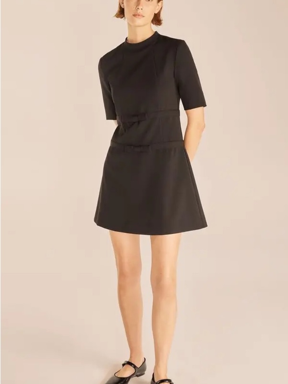 Rebecca Taylor Black Bow Front Short-Sleeve Shift Dress